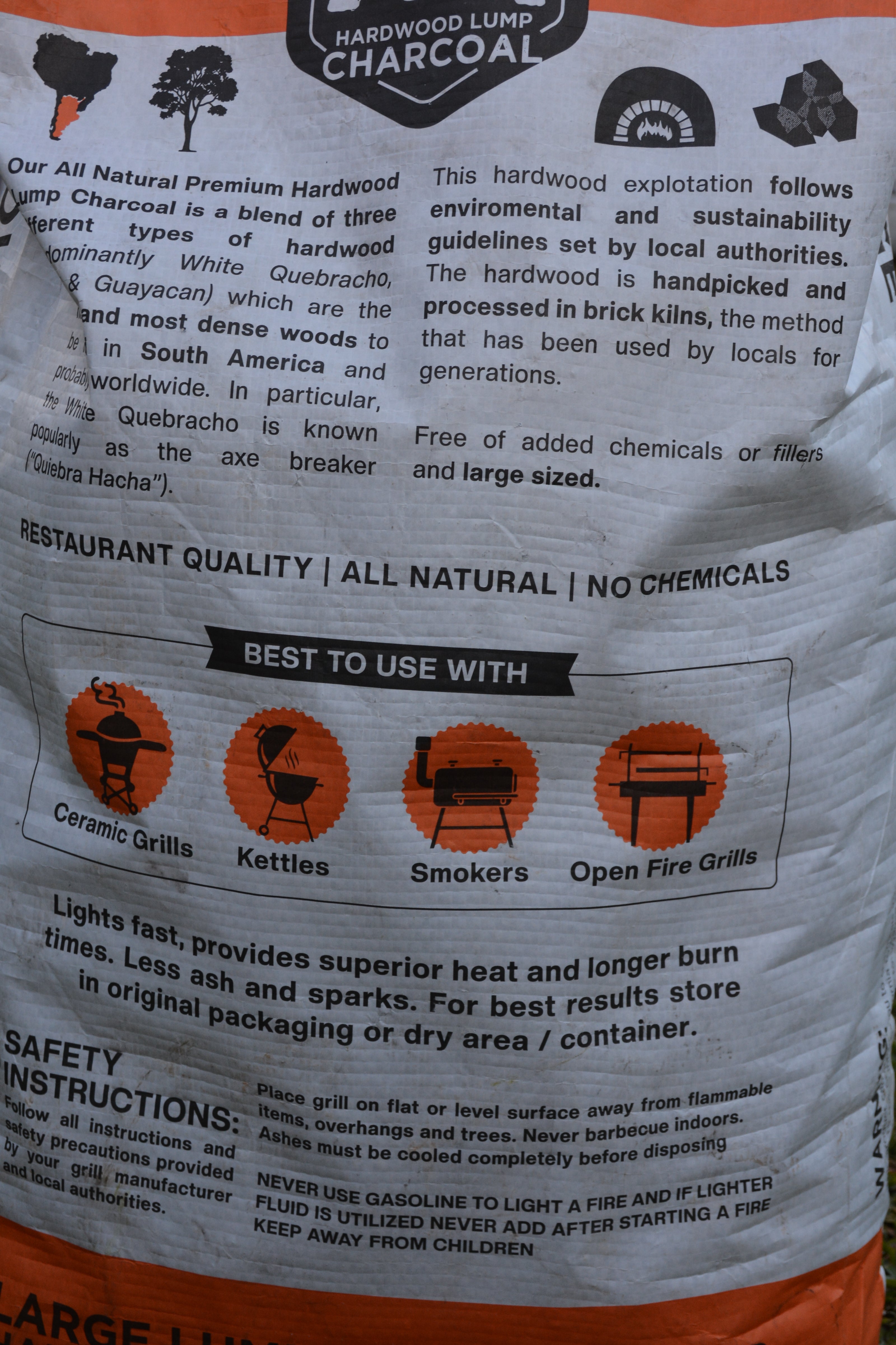 AQ 20 lb Quebracho lump charcoal for grills and kamados