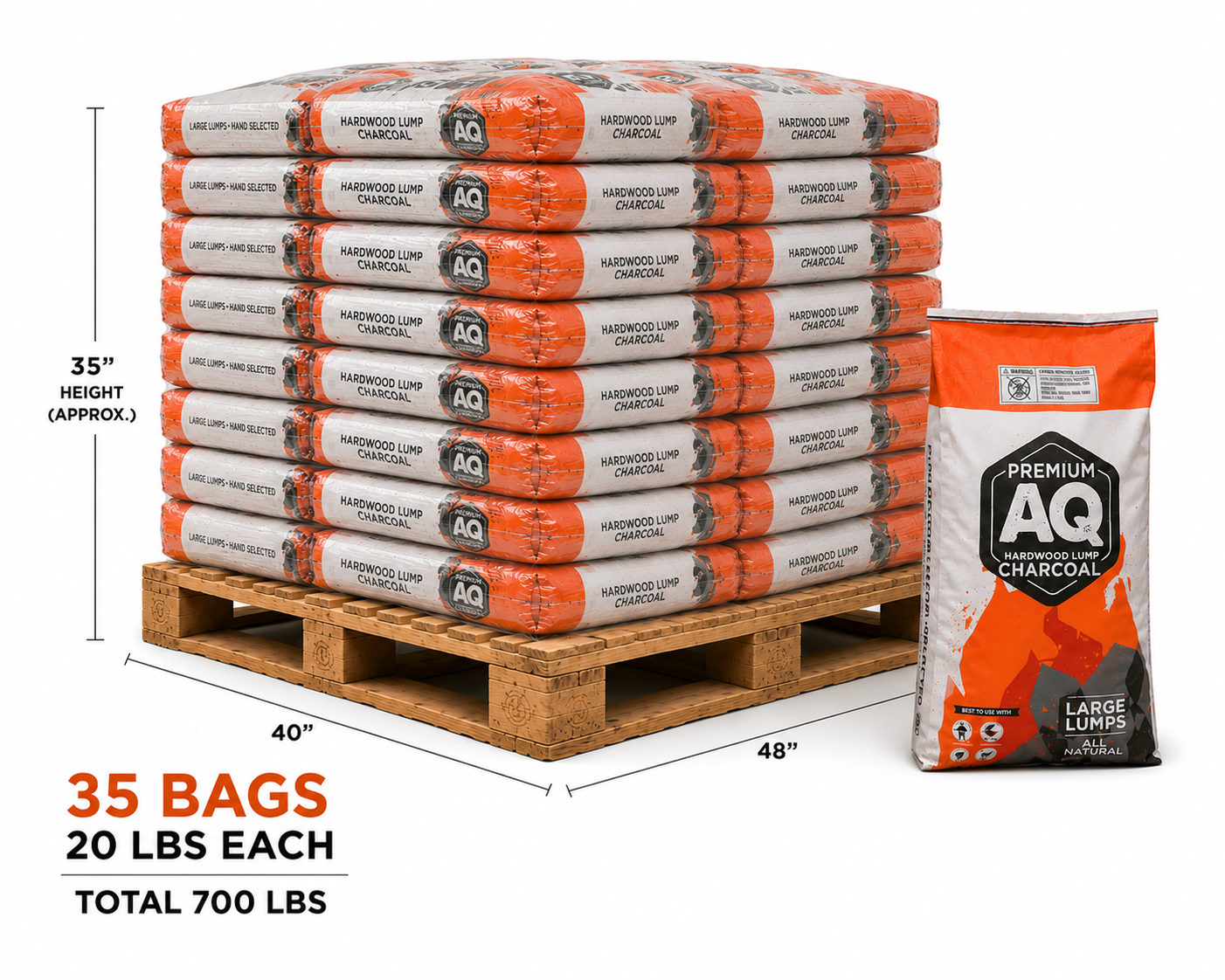 20 lbs - 35 Bag Pallet AQ Hardwood Lump Charcoal